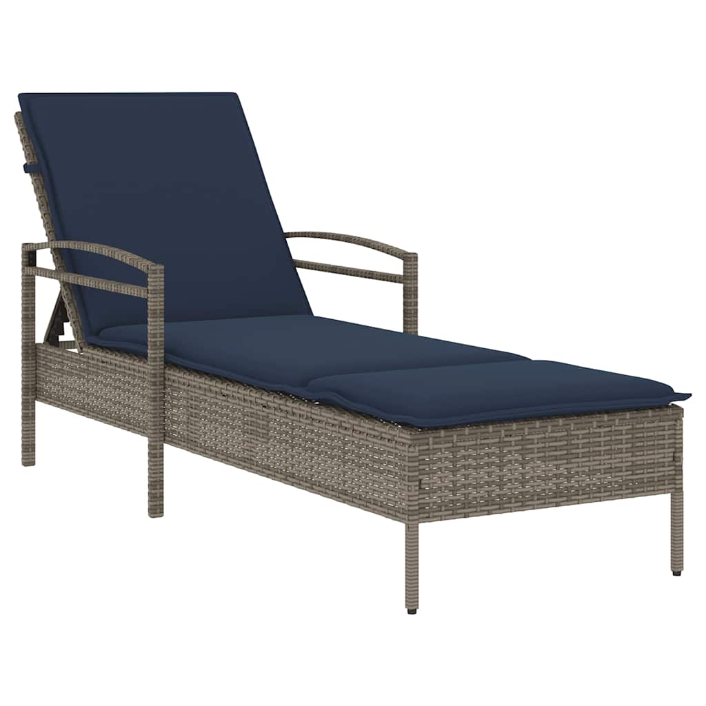 Lettino Prendisole con Cuscino Grigio 63x200x81 cm in Polyrattan (solo USA)
