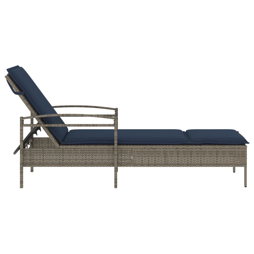 Lettino Prendisole con Cuscino Grigio 63x200x81 cm in Polyrattan (solo USA)