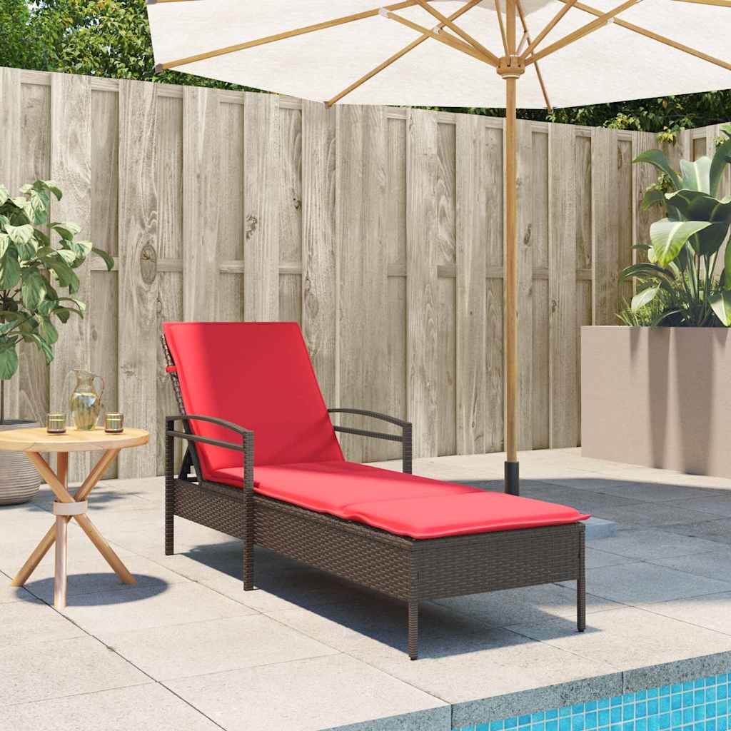 Lettino Prendisole con Cuscino Marrone 63x200x81 cm in Polyrattan (solo USA)