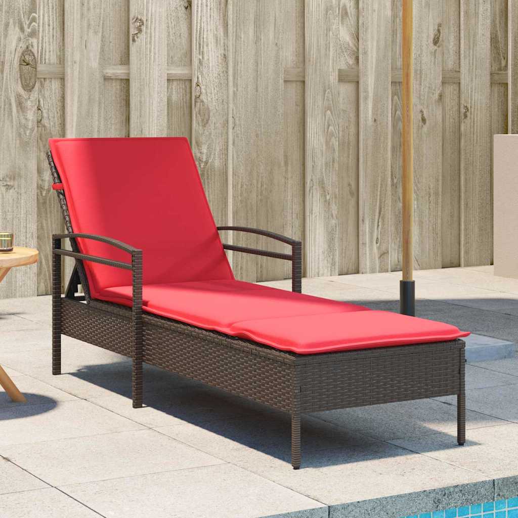Lettino Prendisole con Cuscino Marrone 63x200x81 cm in Polyrattan (solo USA)