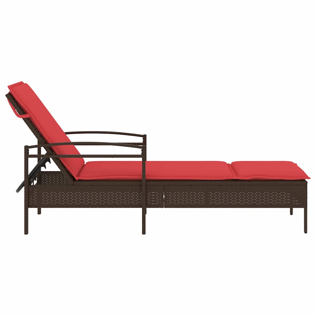 Lettino Prendisole con Cuscino Marrone 63x200x81 cm in Polyrattan (solo USA)