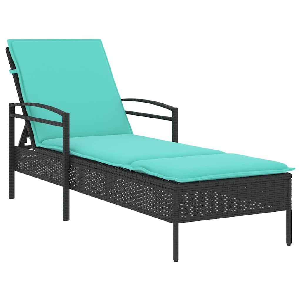 Lettino prendisole con cuscino nero 63x200x81 cm in polyrattan (solo USA)
