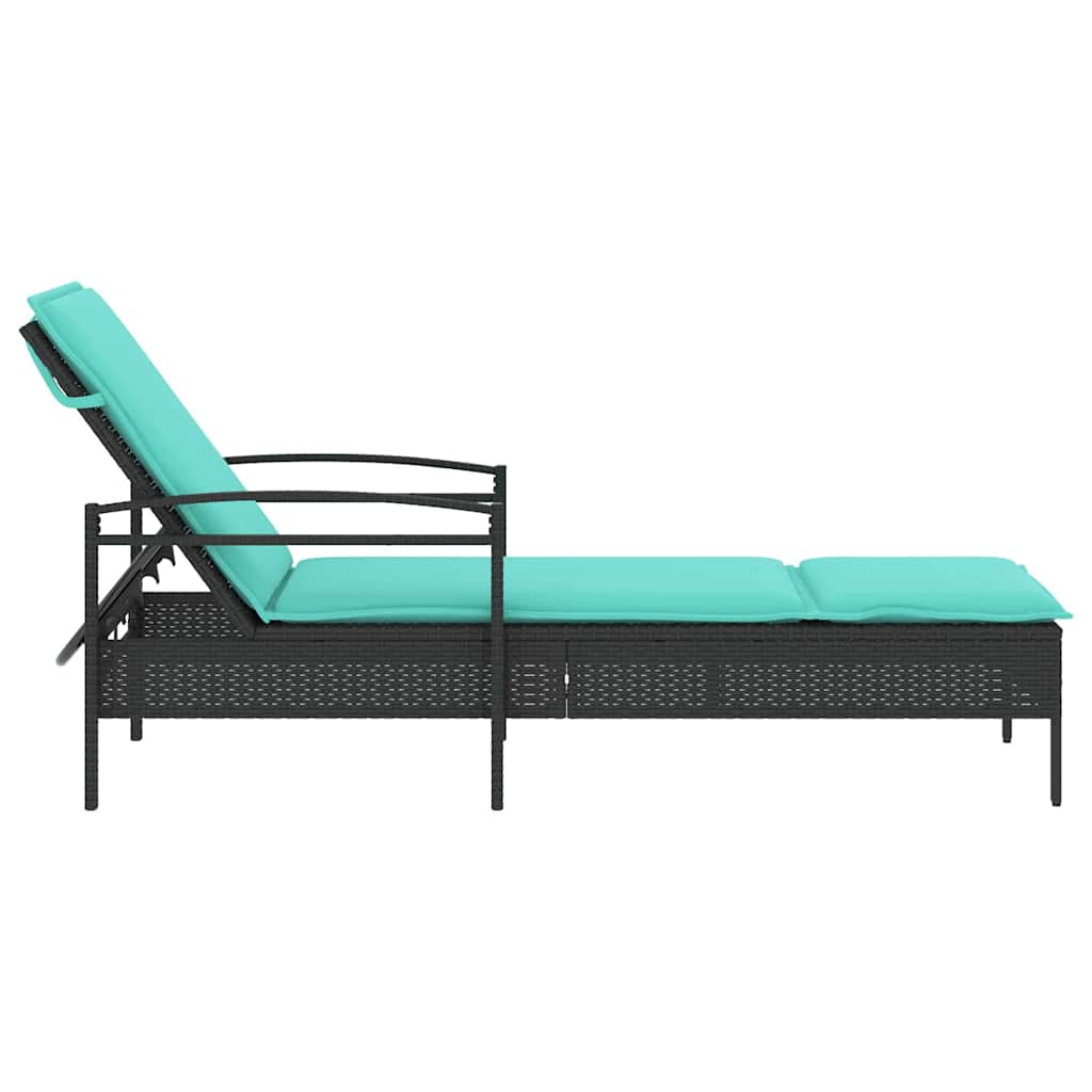 Lettino prendisole con cuscino nero 63x200x81 cm in polyrattan (solo USA)