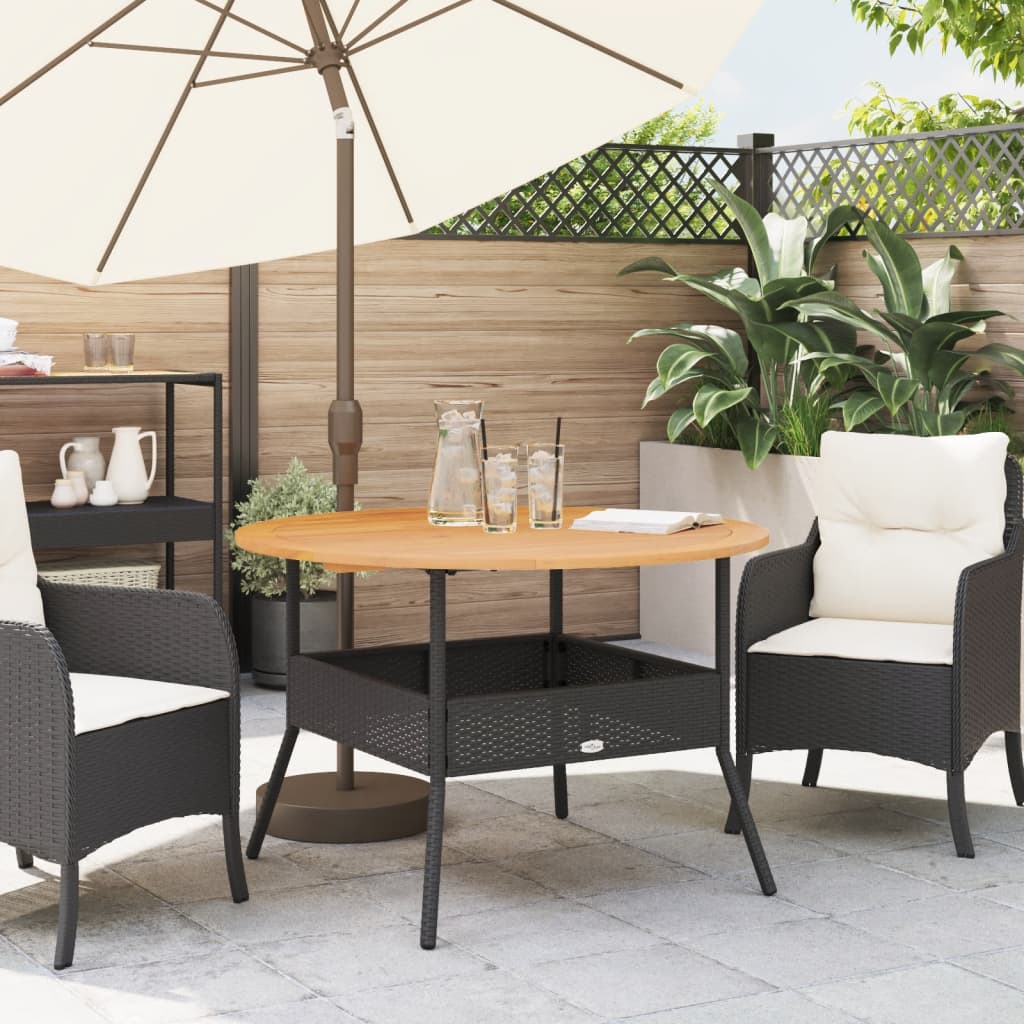 Tavolo Giardino Piano Legno Acacia Nero ÃƒËœ110x71 cm Polyrattan