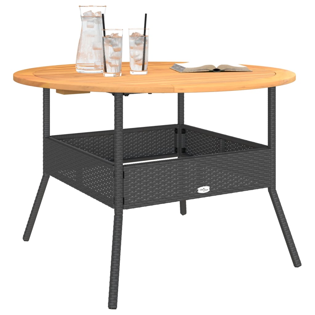 Tavolo Giardino Piano Legno Acacia Nero ÃƒËœ110x71 cm Polyrattan