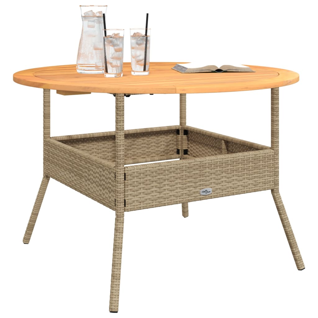 Tavolo Giardino Piano Legno Acacia Beige ÃƒËœ110x71 cm Polyrattan