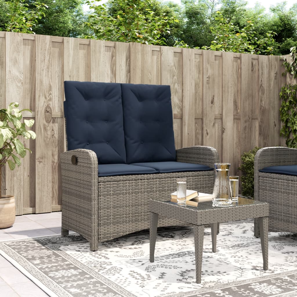 Panca Reclinabile da Giardino con Cuscini Grigia in Polyrattan