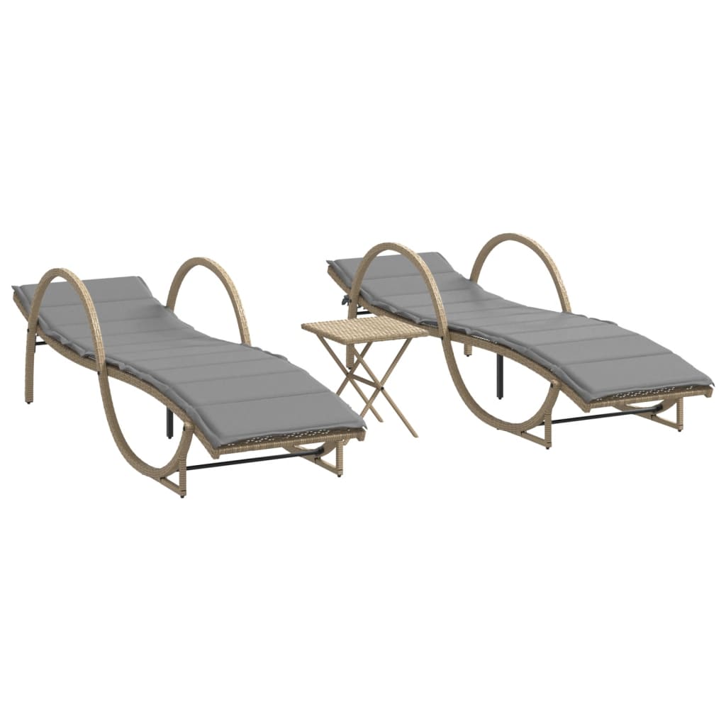 Lettini Prendisole 2 pz con Tavolino Beige in Polyrattan