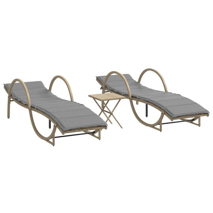 Lettini Prendisole 2 pz con Tavolino Beige in Polyrattan