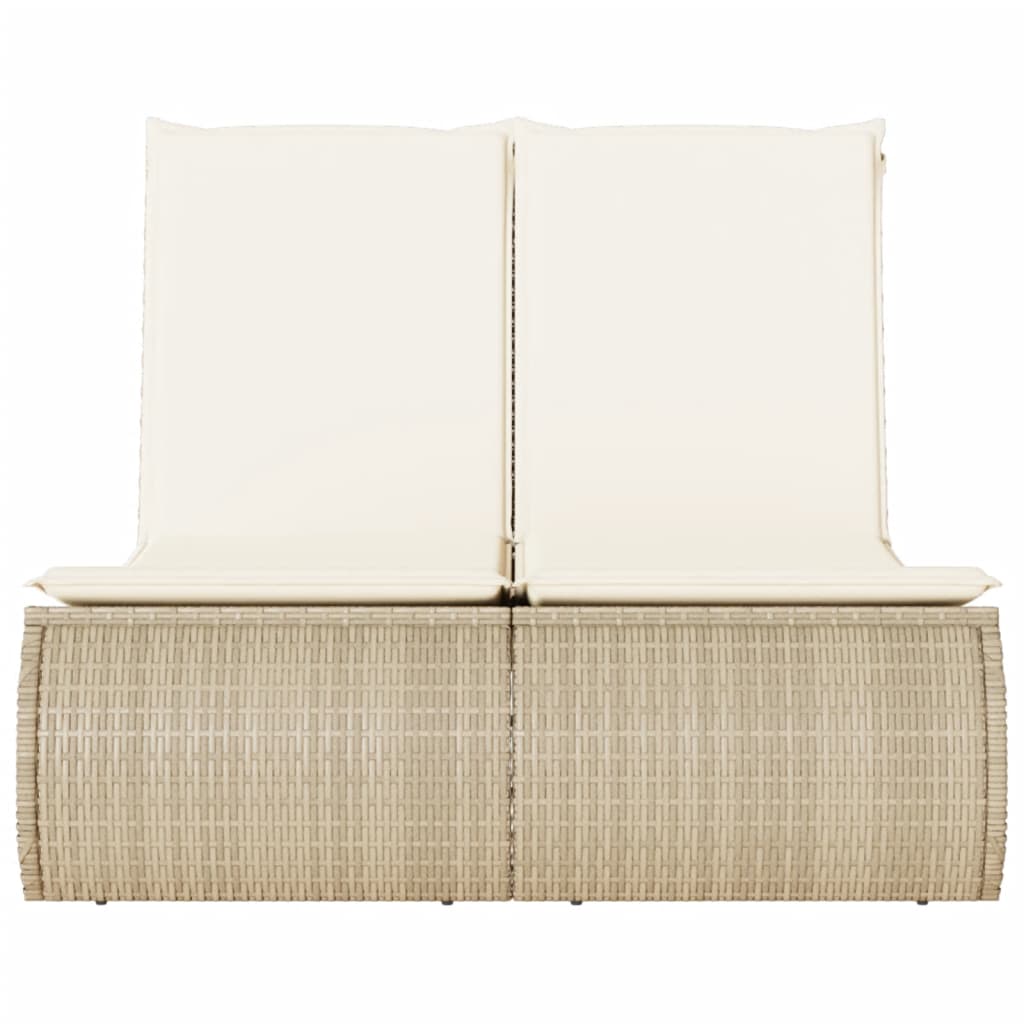 Lettino Prendisole con Cuscini Beige in Polyrattan