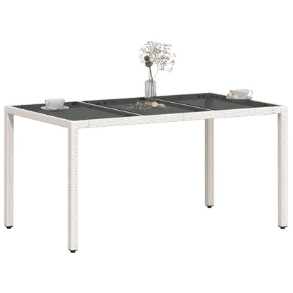 Tavolo da Giardino Piano in Vetro Bianco 150x90x75cm Polyrattan
