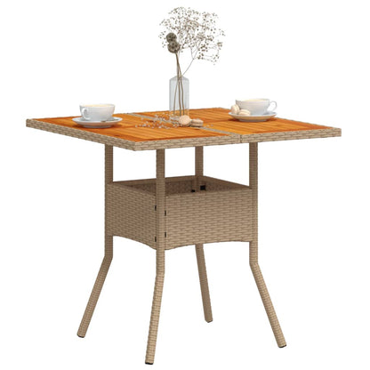 Tavolo da Giardino Beige 80x80x75 cm Polyrattan e Legno Acacia