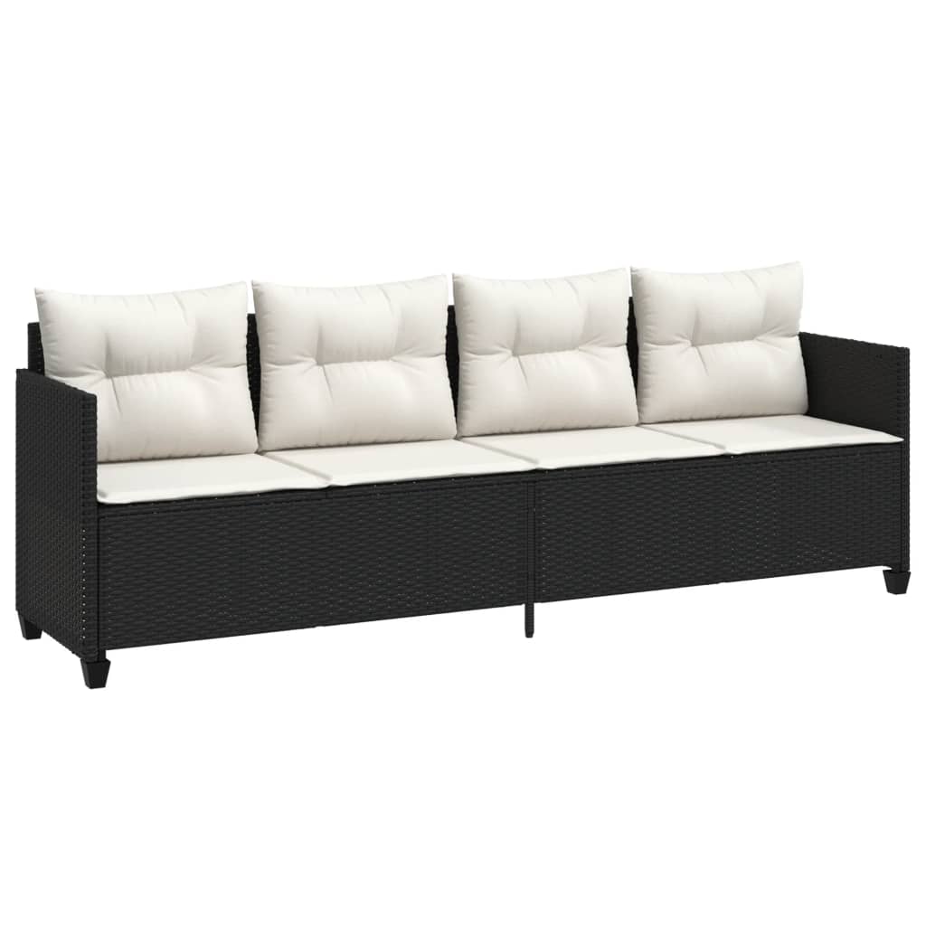 Lettino Prendisole con Cuscini NeroÂ in Polyrattan