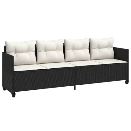 Lettino Prendisole con Cuscini NeroÂ in Polyrattan