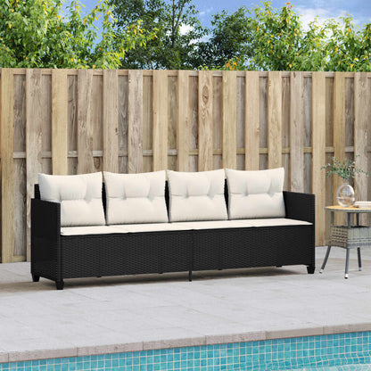 Lettino Prendisole con Cuscini NeroÂ in Polyrattan