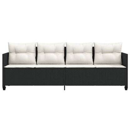 Lettino Prendisole con Cuscini NeroÂ in Polyrattan