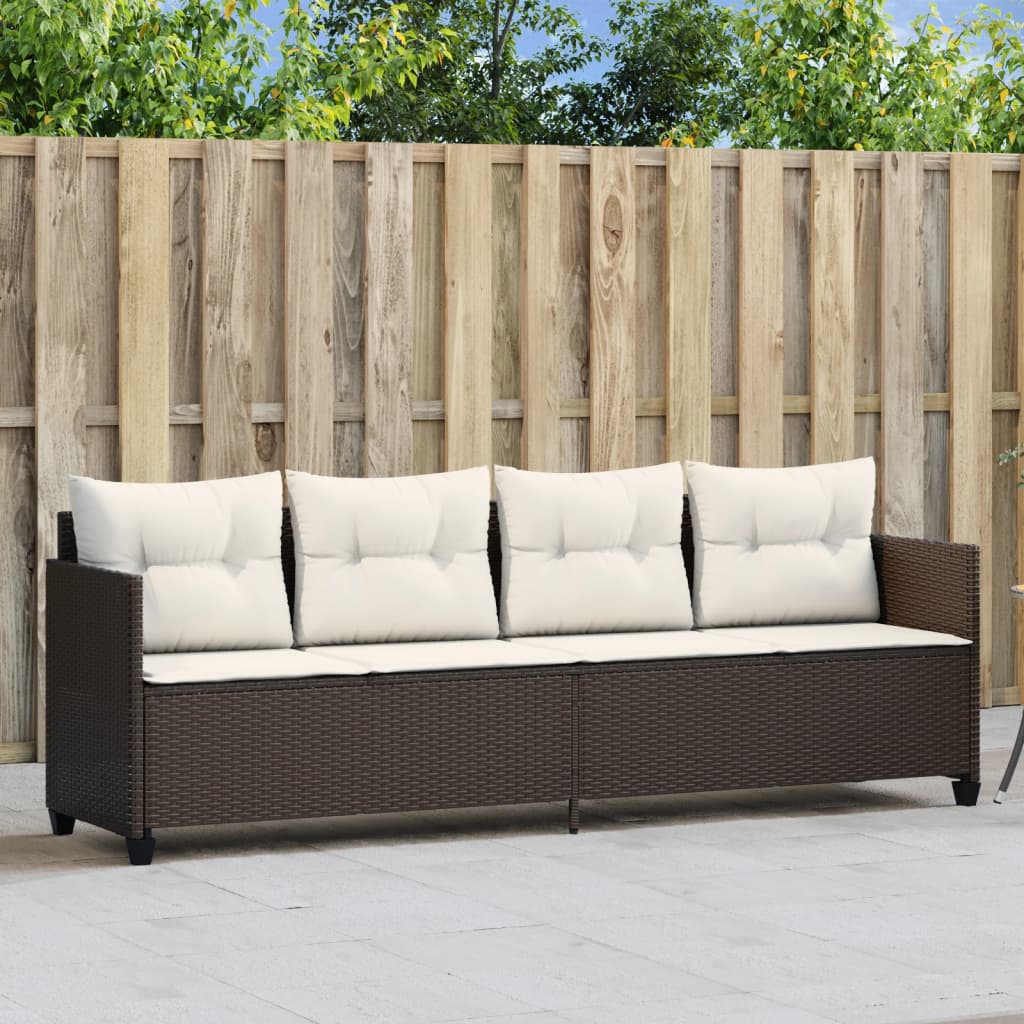 Lettino Prendisole con Cuscini Marrone in Polyrattan