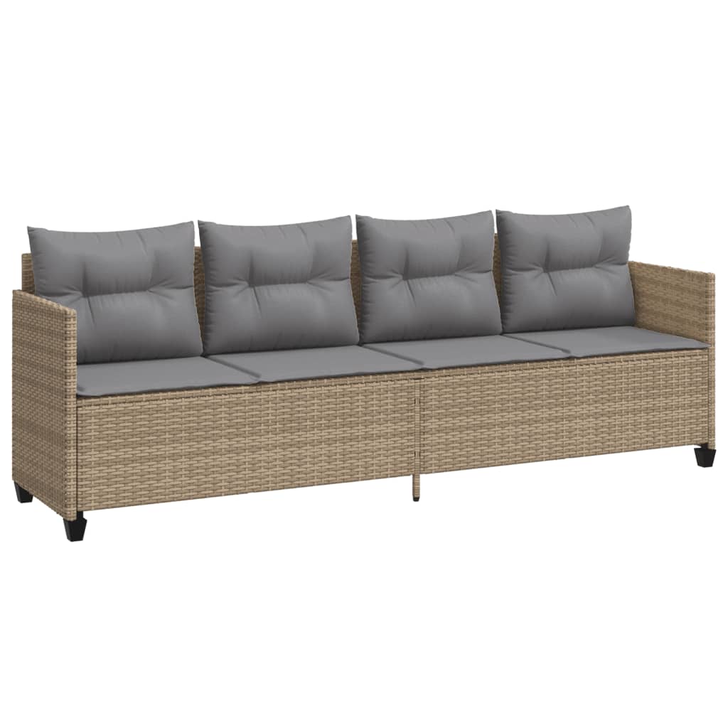 Lettino Prendisole con Cuscini Beige in Polyrattan
