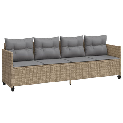 Lettino Prendisole con Cuscini Beige in Polyrattan