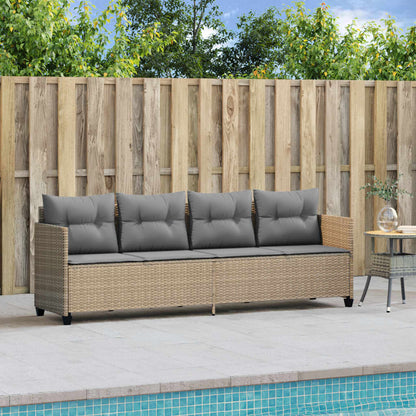 Lettino Prendisole con Cuscini Beige in Polyrattan
