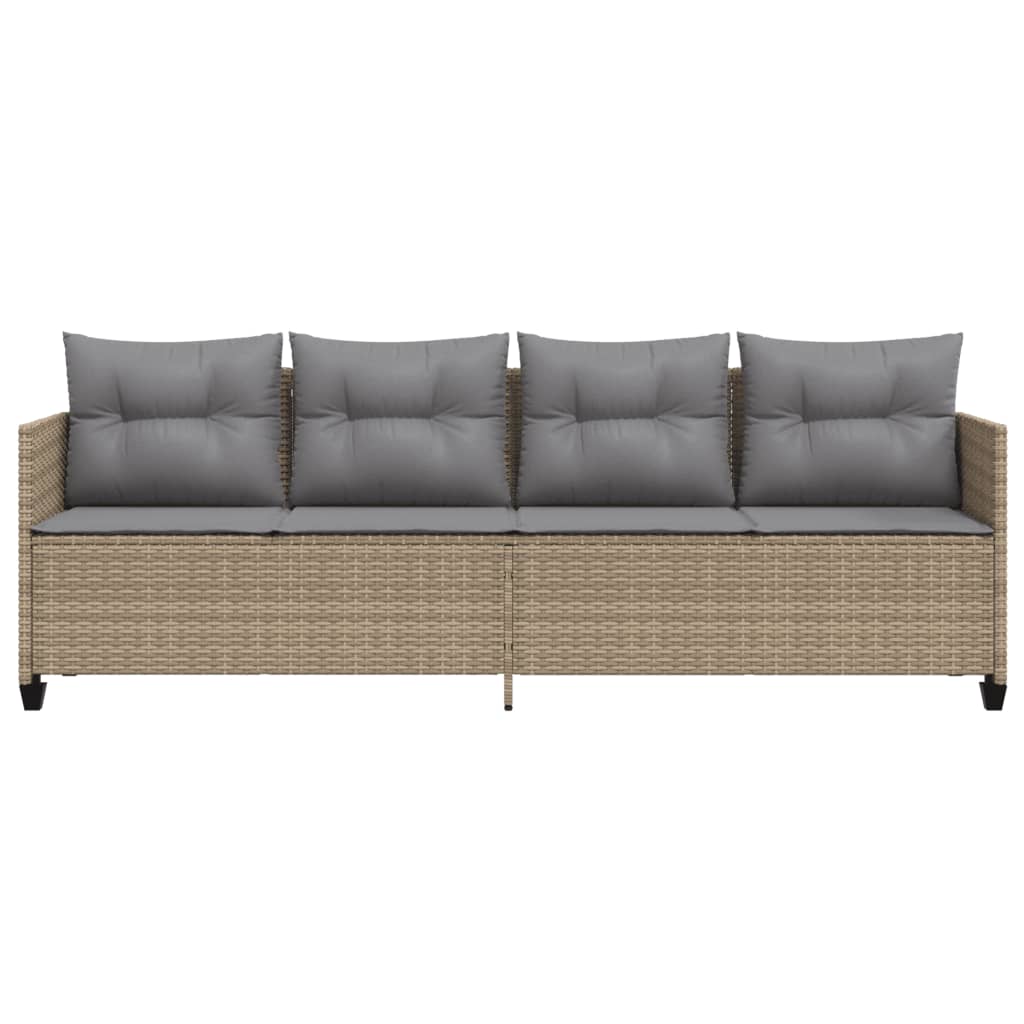 Lettino Prendisole con Cuscini Beige in Polyrattan