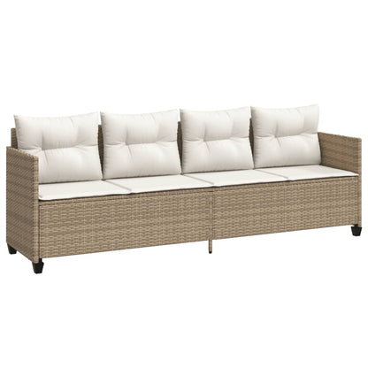 Lettino Prendisole con Cuscini Beige in Polyrattan