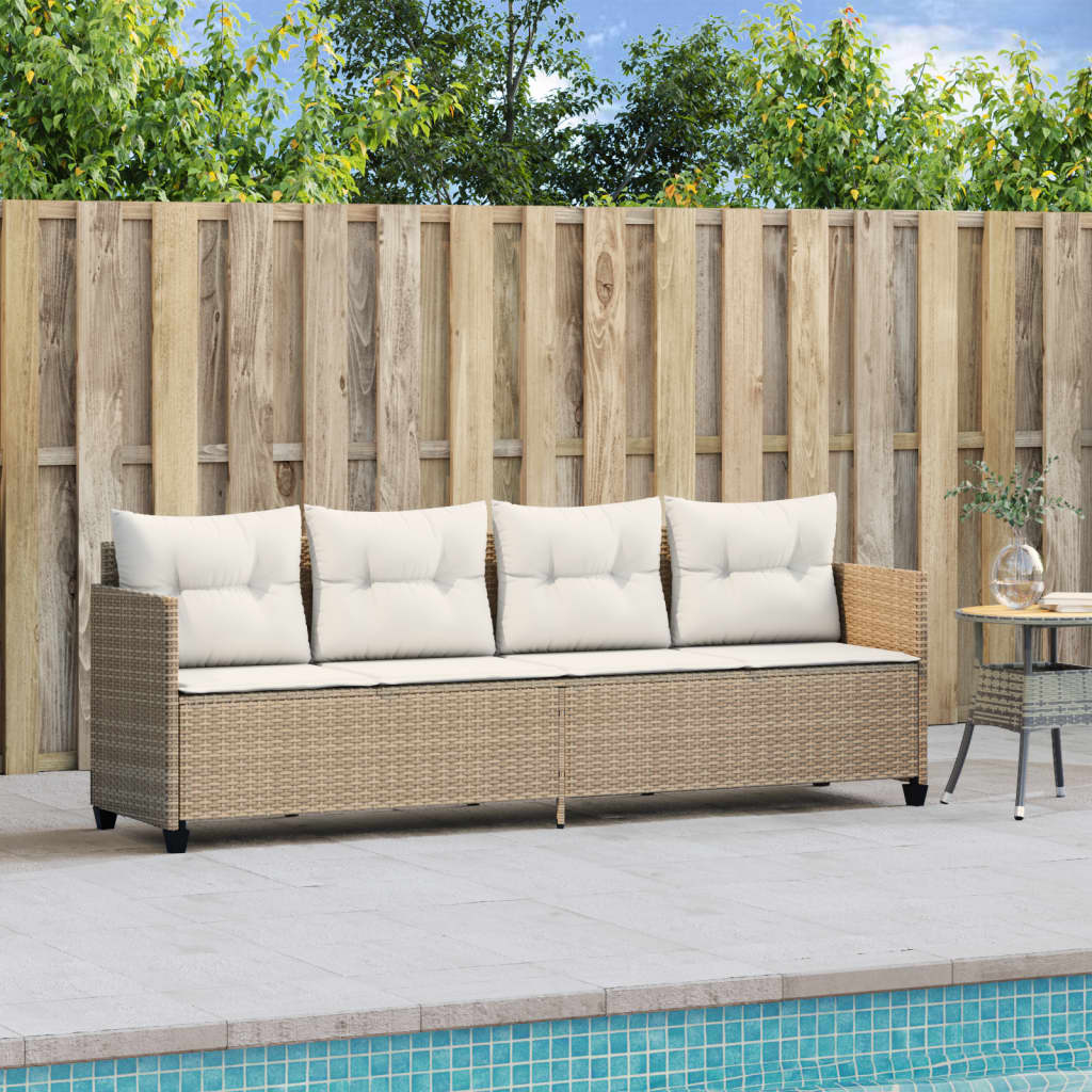 Lettino Prendisole con Cuscini Beige in Polyrattan