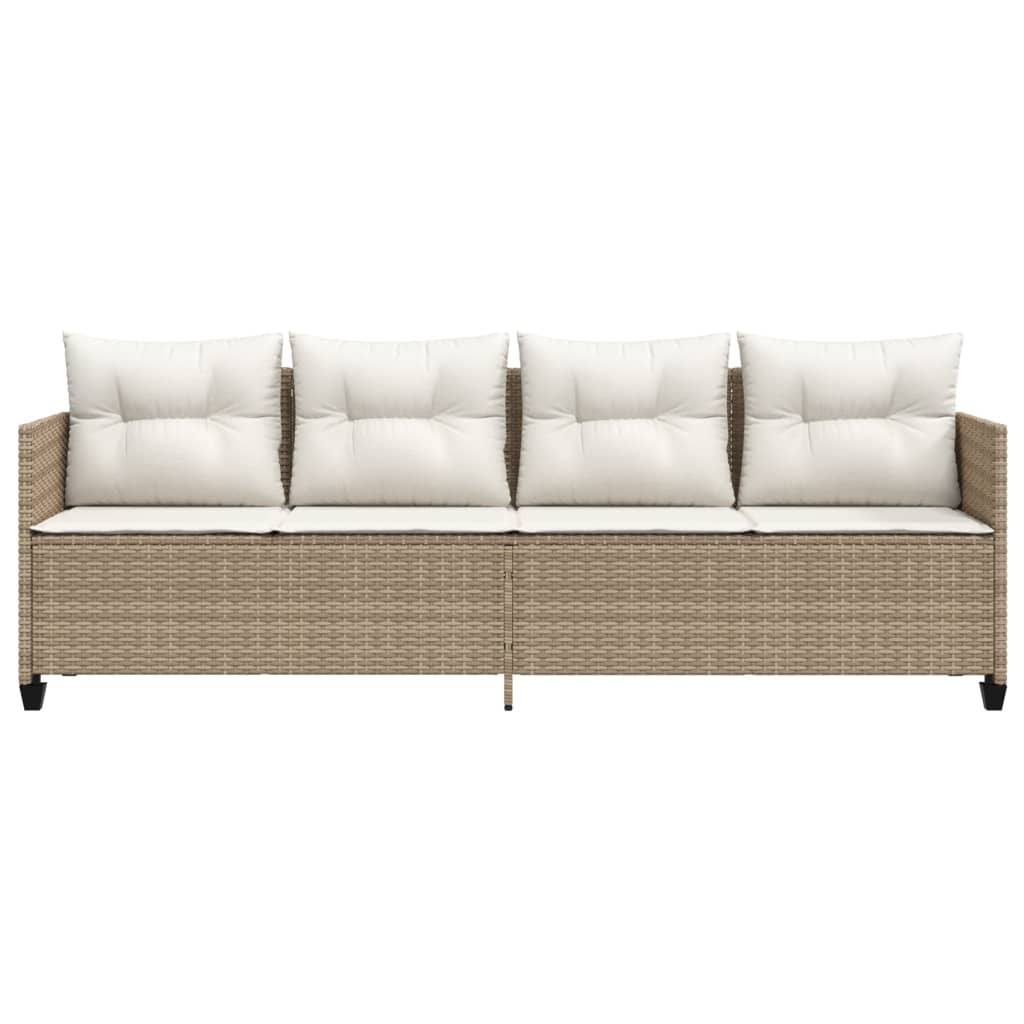 Lettino Prendisole con Cuscini Beige in Polyrattan