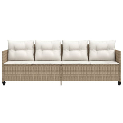 Lettino Prendisole con Cuscini Beige in Polyrattan