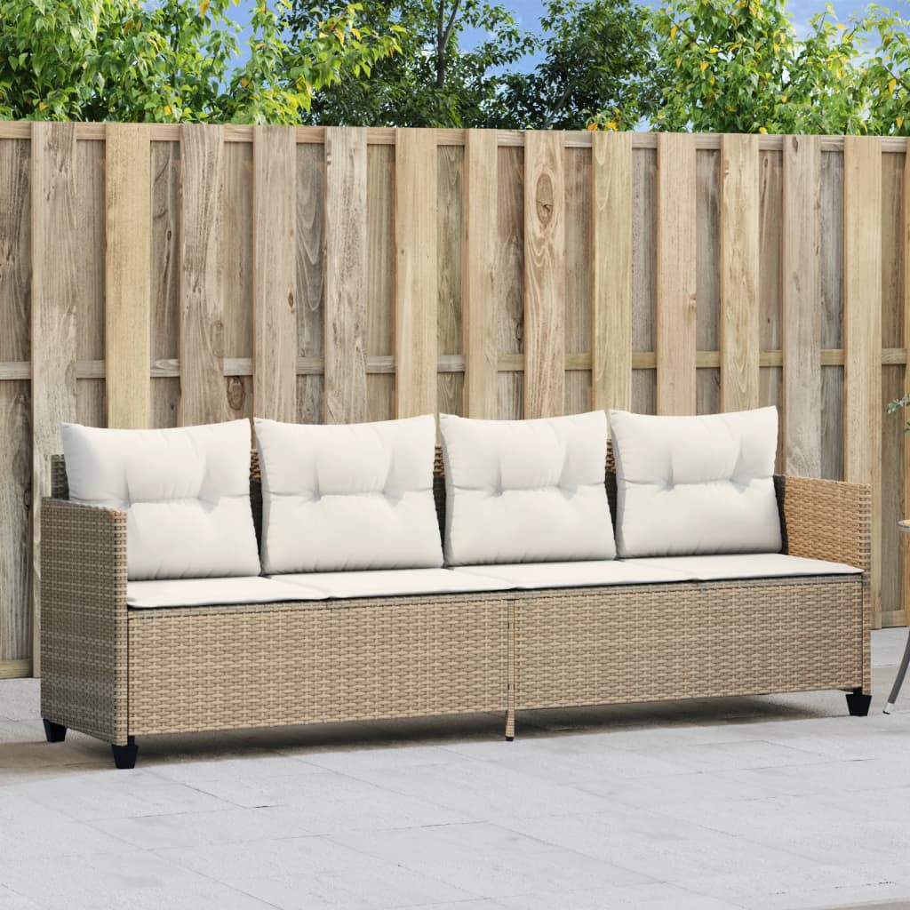 Lettino Prendisole con Cuscini Beige in Polyrattan