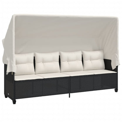 Lettino Prendisole con Baldacchino e Cuscini NeroÂ Polyrattan