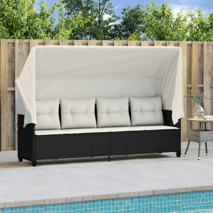Lettino Prendisole con Baldacchino e Cuscini NeroÂ Polyrattan