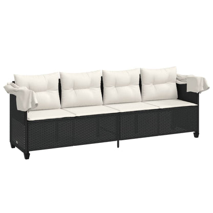 Lettino Prendisole con Baldacchino e Cuscini NeroÂ Polyrattan
