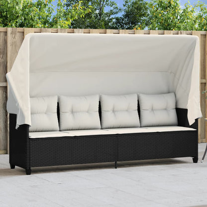 Lettino Prendisole con Baldacchino e Cuscini NeroÂ Polyrattan