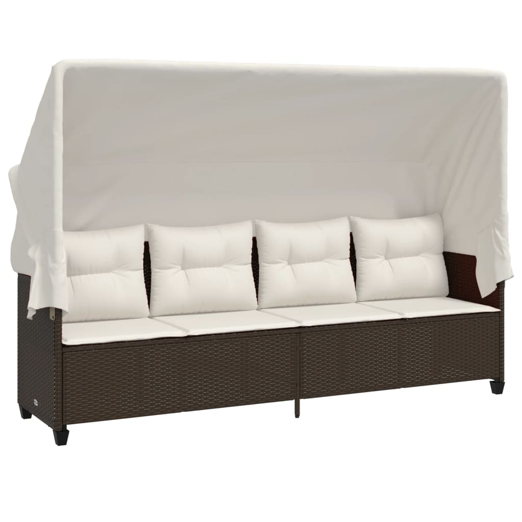 Lettino Prendisole con Baldacchino e Cuscini MarroneÃ‚Â Polyrattan