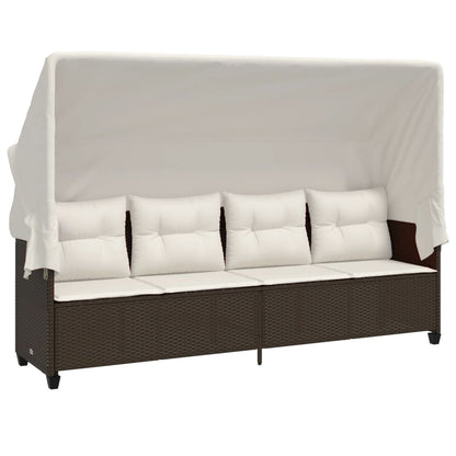 Lettino Prendisole con Baldacchino e Cuscini MarroneÃ‚Â Polyrattan