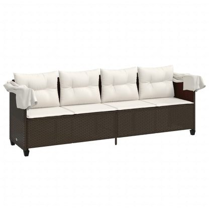 Lettino Prendisole con Baldacchino e Cuscini MarroneÃ‚Â Polyrattan