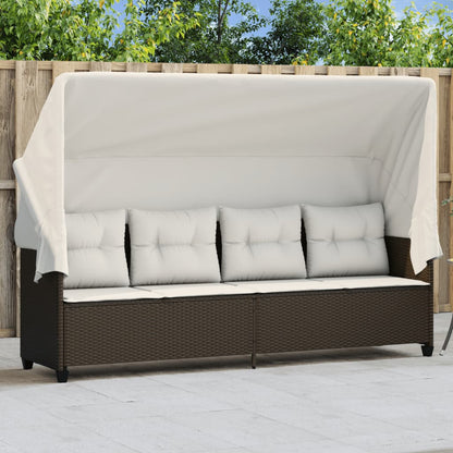 Lettino Prendisole con Baldacchino e Cuscini MarroneÃ‚Â Polyrattan