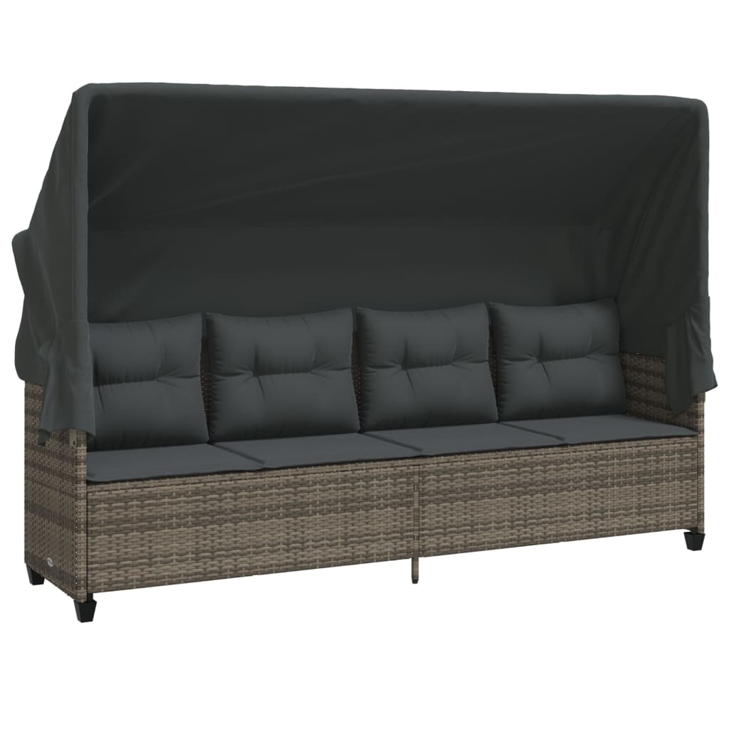 Lettino Prendisole con Baldacchino e Cuscini GrigioÃ‚Â Polyrattan