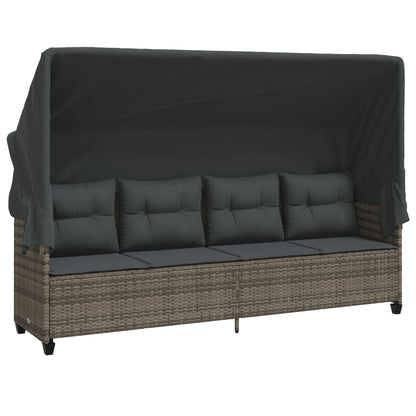 Lettino Prendisole con Baldacchino e Cuscini GrigioÃ‚Â Polyrattan