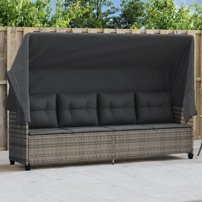 Lettino Prendisole con Baldacchino e Cuscini GrigioÃ‚Â Polyrattan