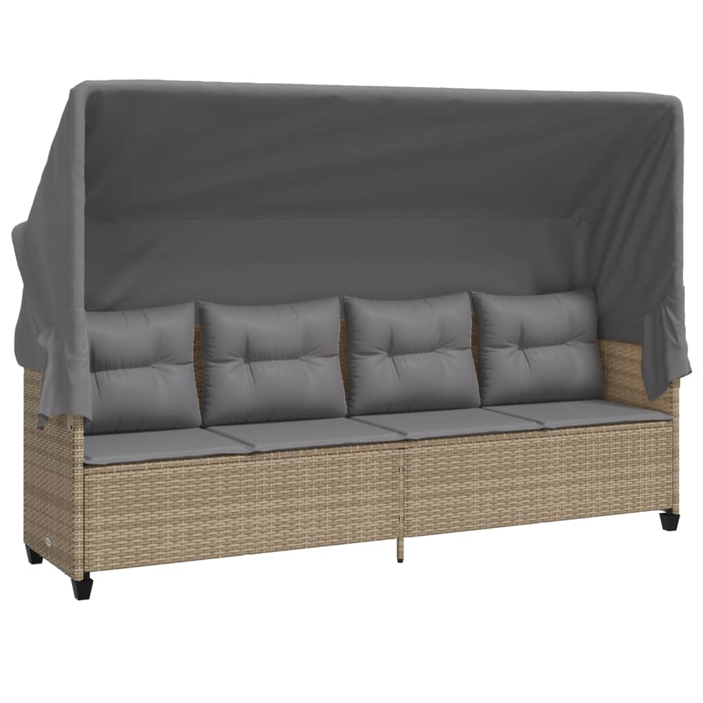 Lettino Prendisole con Baldacchino e Cuscini BeigeÂ Polyrattan