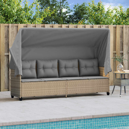 Lettino Prendisole con Baldacchino e Cuscini BeigeÂ Polyrattan