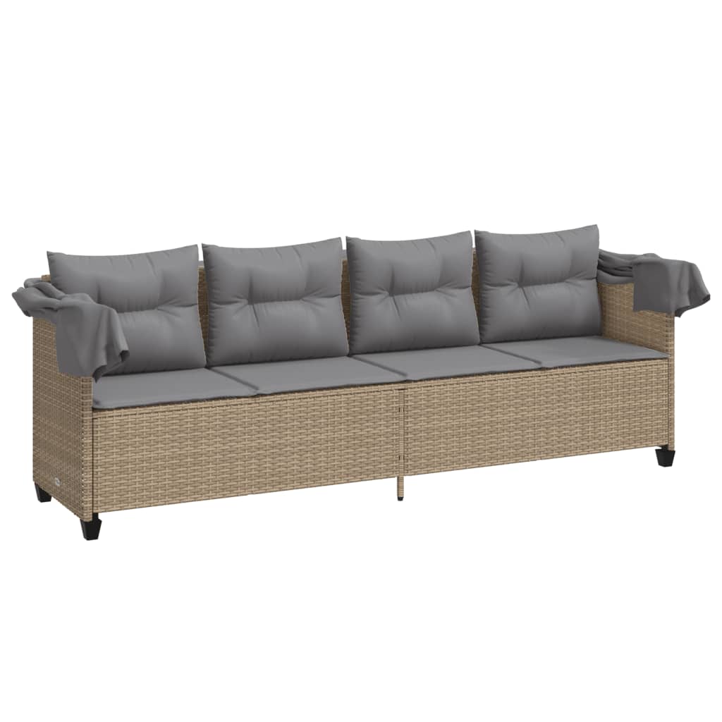 Lettino Prendisole con Baldacchino e Cuscini BeigeÂ Polyrattan