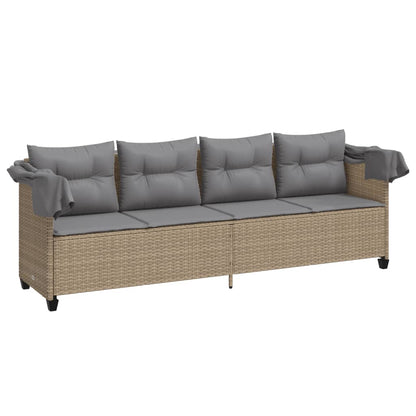 Lettino Prendisole con Baldacchino e Cuscini BeigeÂ Polyrattan