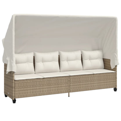 Lettino Prendisole con Baldacchino e Cuscini BeigeÂ Polyrattan