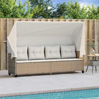 Lettino Prendisole con Baldacchino e Cuscini BeigeÂ Polyrattan