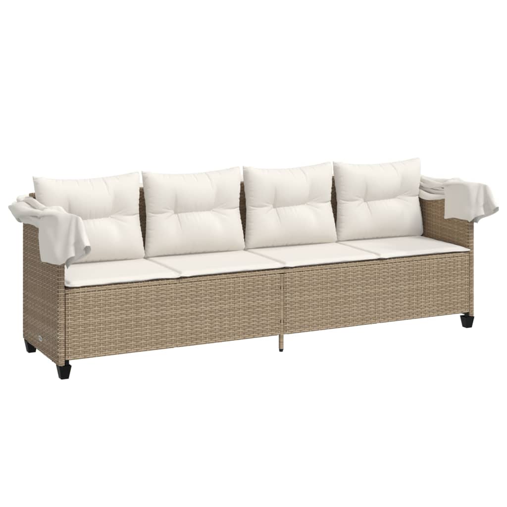 Lettino Prendisole con Baldacchino e Cuscini BeigeÂ Polyrattan