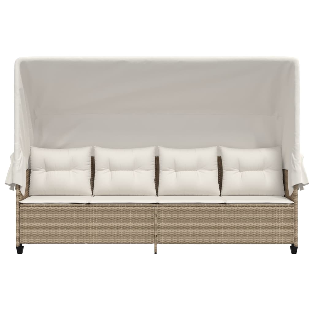 Lettino Prendisole con Baldacchino e Cuscini BeigeÂ Polyrattan