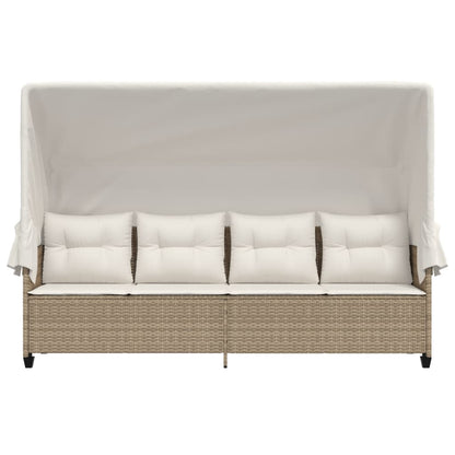 Lettino Prendisole con Baldacchino e Cuscini BeigeÂ Polyrattan